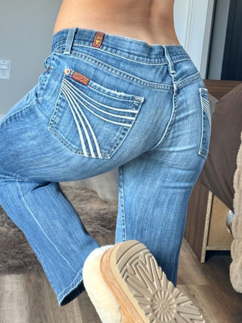 7 For All Mankind Dojo Low Rise Flare Jeans Womens 30 Western Bootcut Cowgirl